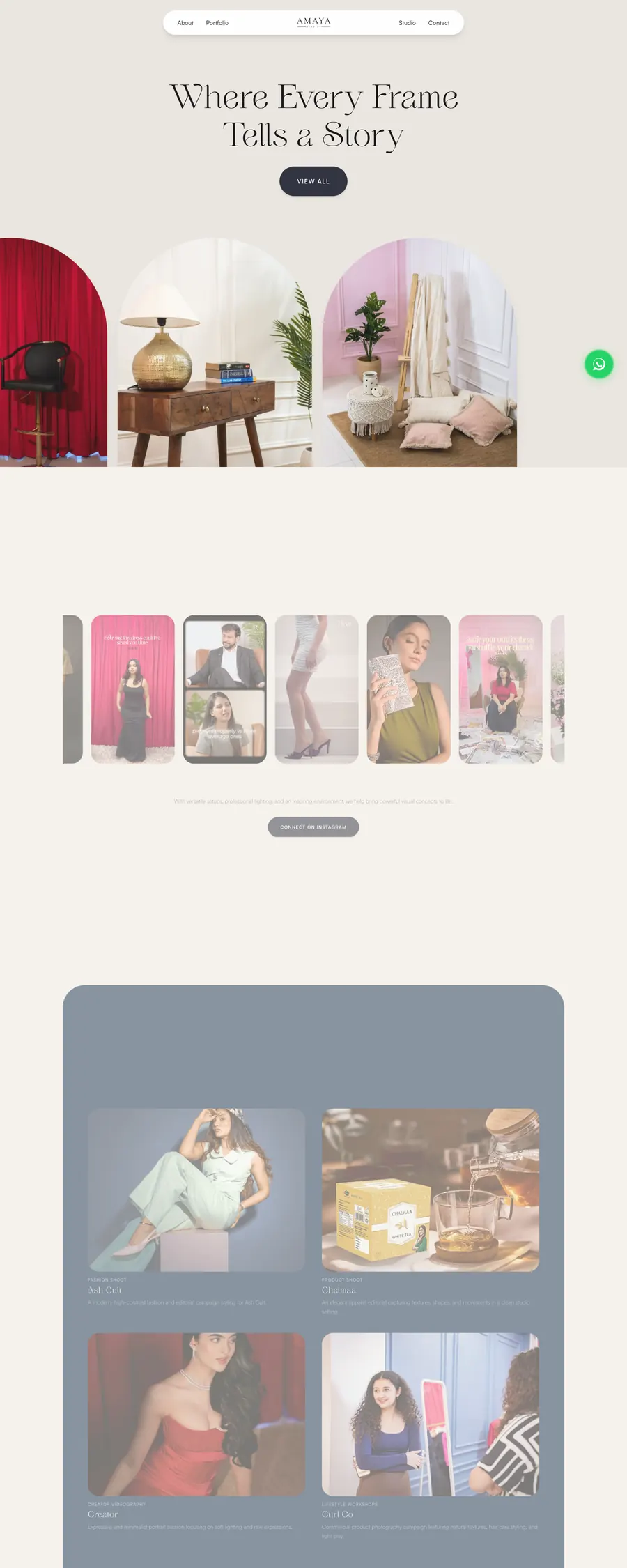Amaya Studios website, scrolling preview