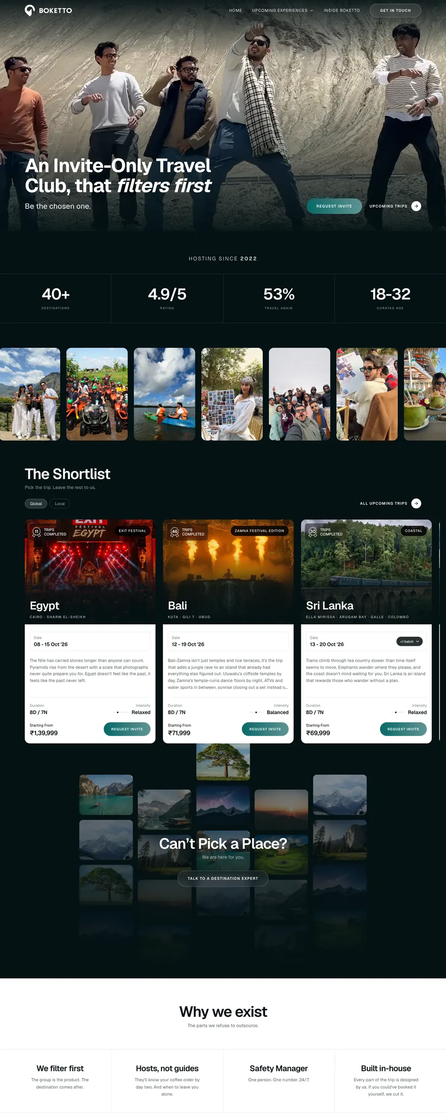 Boketto Travels website, scrolling preview
