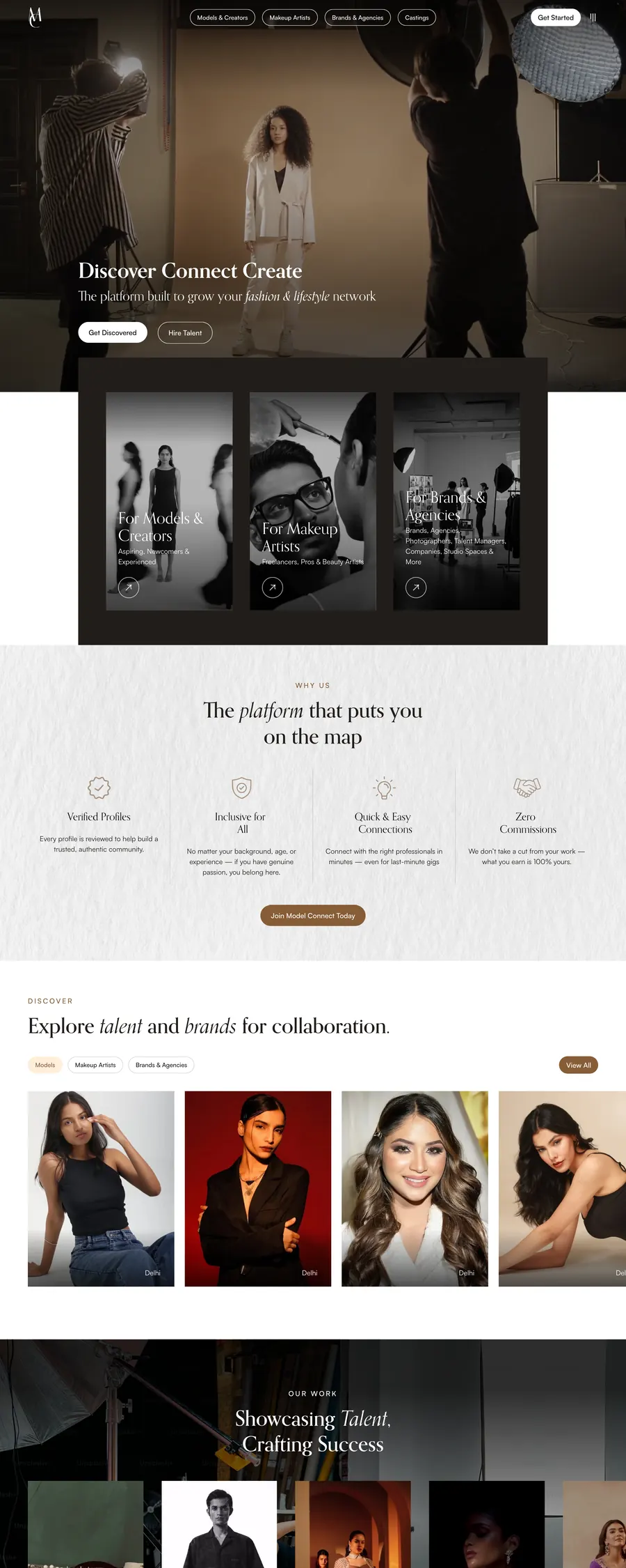 Model Connect website, scrolling preview